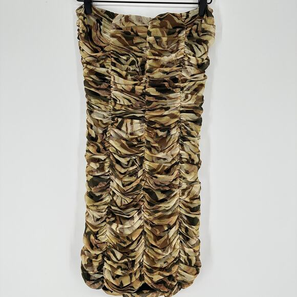Topshop Bandeau Strapless Ruched Bodycon Neutral Mini Dress New Womens Small - Picture 4 of 7